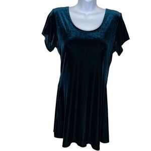 Vintage 5•7•9 Mini Short Sleeve Velvet Skater Dress Teal Green Size Small